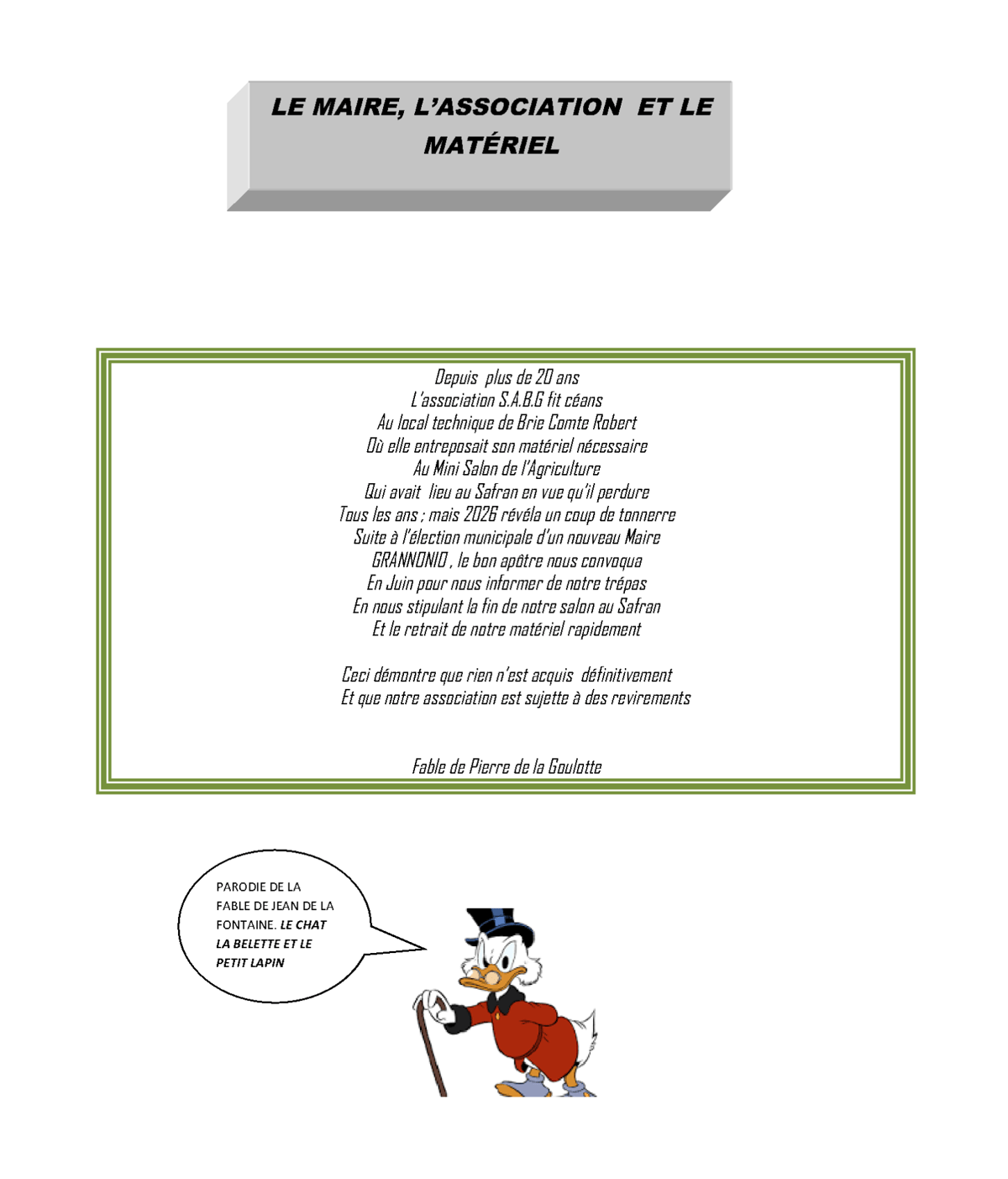 Fable sur l association