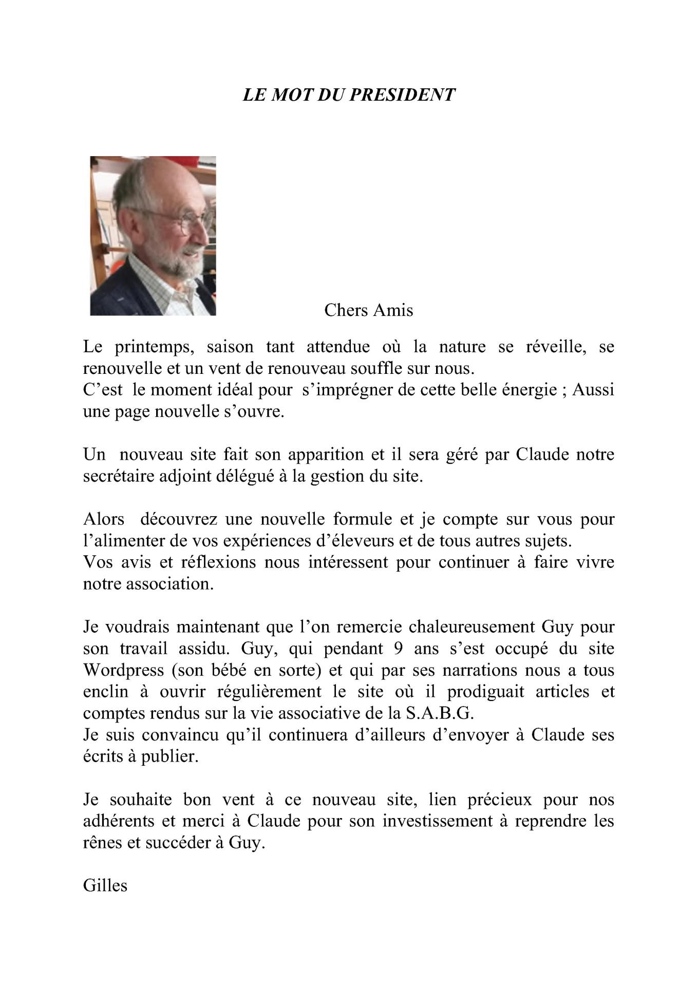 Le mot du president site de la sabg 1