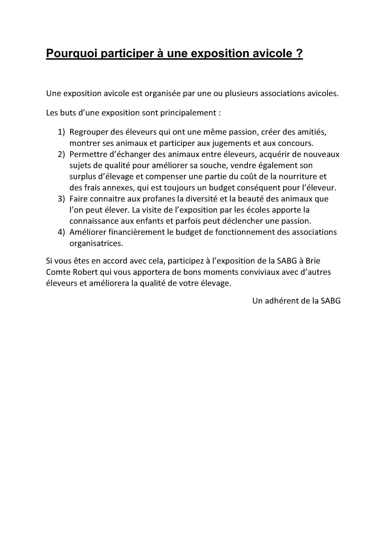 Pourquoi participer a une exposition avicole