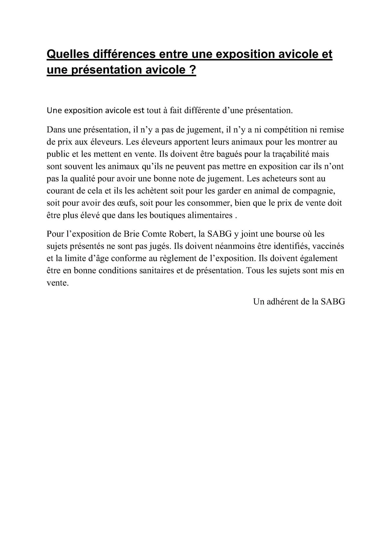Quelles differences entre une exposition avicole et une presentation avicole